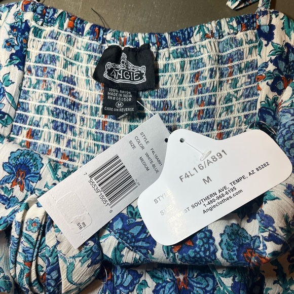 Angie White Blue Floral Sundress Asymmetrical Ruffled Ladies Medium NWT - Picture 8 of 8